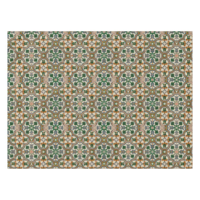 Nappe Vert moutarde floral Azulejos motif géométrique (Devant (Horizontal))