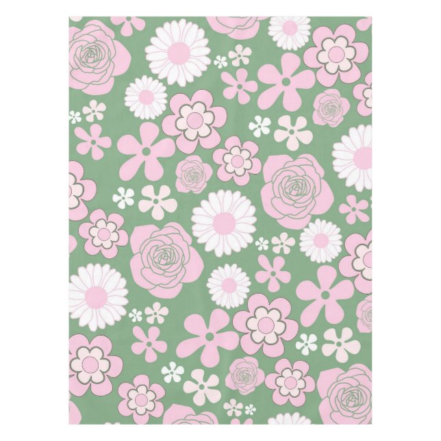 Nappe Vert rose blanc rétro Y2K les années 70 Fleur Moti (Devant)