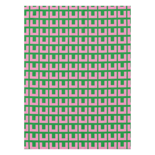 Nappe Vert rose rétro Géométrique Mi-Siècle moderne  (Devant)