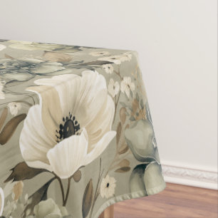 Nappe Vert Sage Et Floral Crème