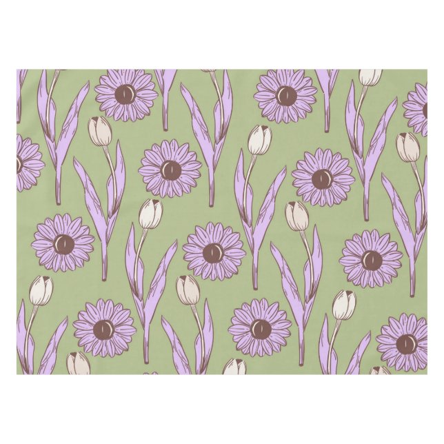 Nappe Vert violet rétro Y2K Funky Hippie Flower Motif (Devant (Horizontal))