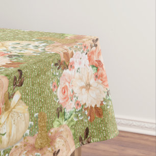 Nappe Vinatge Elegant Vert Citrouille Fleurs Grandes