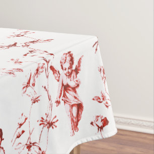 Nappe Vintage ailes Cherub Angels Fleurs Toile Rouge