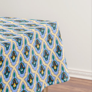 Nappe Vintage Bleu Jaune Marocain Arabe Tracer Art