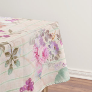 Nappe Vintage boho rose lavande corail rayures florales
