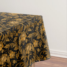 Vintage Brown Floral Feuille Damask sur Noir