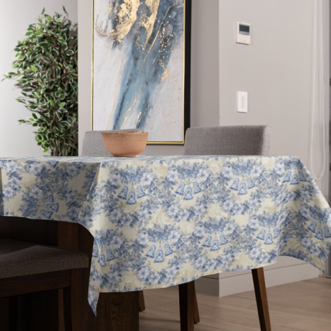 Nappe Vintage Chinoiserie Blue Wreath Bells Holiday (Elegant holiday dining on vintage chinoiserie style.)