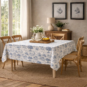 Nappe Vintage Country Français "Toile de Jouy Bleue"