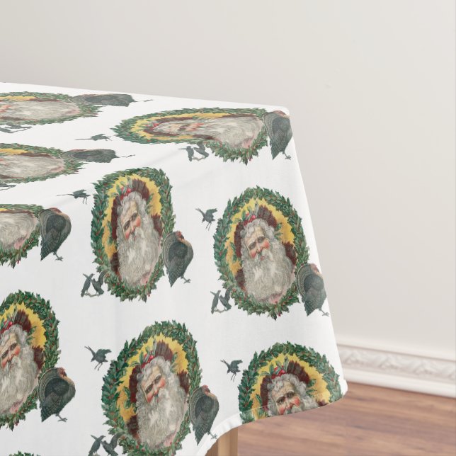 Nappe Vintage Noël Santa Claus Turkeys (In Situ)