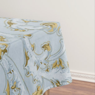 Nappe Vintage Pale Blue Gold Scroll Élégant Chic