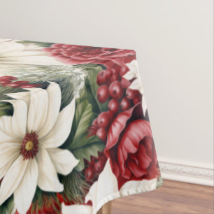 Nappe Vintage Rustique Fleurs de Noël feuille Motif