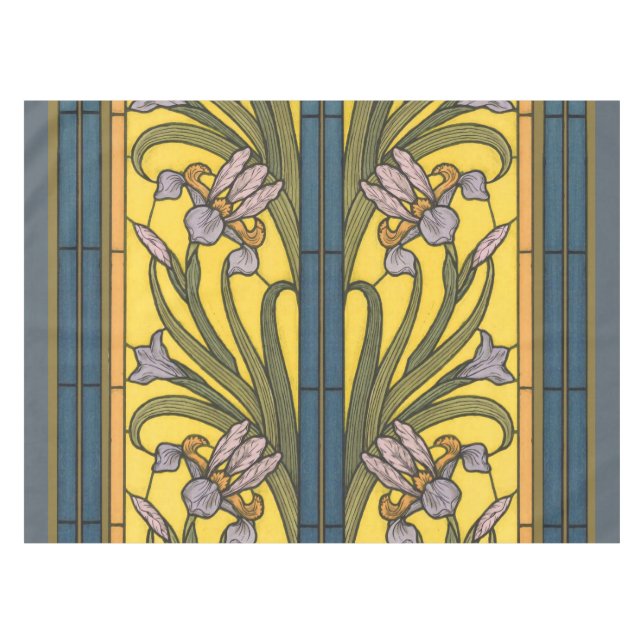 Nappe Vitrail Art Nouveau Fleur d'Iris Bleu Or (Devant (Horizontal))