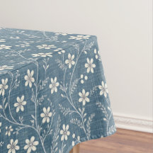Vue en denim bleu et blanc avec fleurs blanches