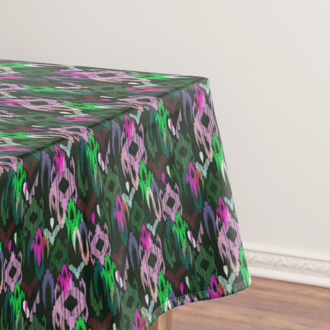 Nappe Weaving ikat in pink and green. (In Situ)