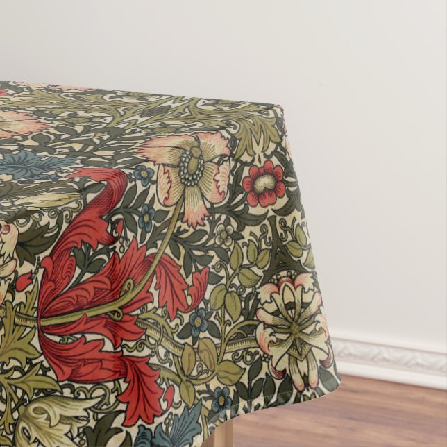 Nappe William Morris Élégant motif floral rouge vert (In Situ)