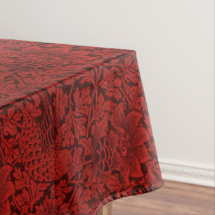 Nappe William Morris Fleurs Vintages Oiseaux Rouge