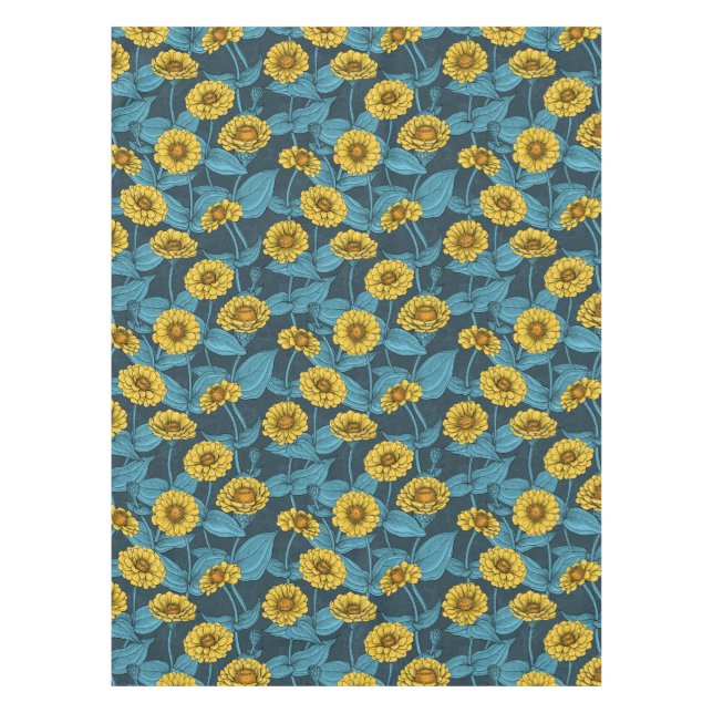 Nappe Zinnias jaune sur bleu foncé (Devant)