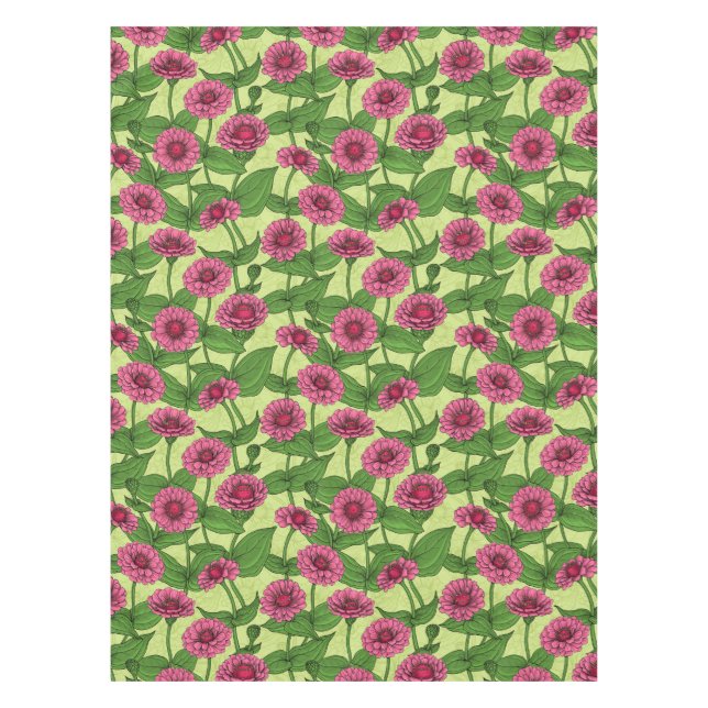 Nappe Zinnias rose sur vert clair (Devant)