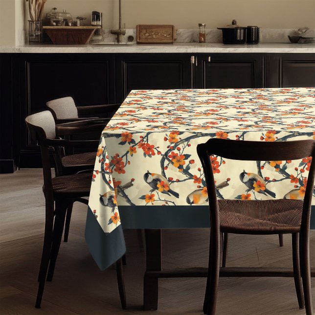 Nappes d'oiseaux et de fleurs d'automne inspirées  (Birds and Fall Flowers Tablecloth Nature-Inspired )