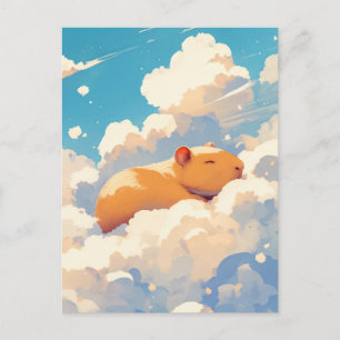 Napping Capybara Floating in Soft Fluffy Cloud Postcard