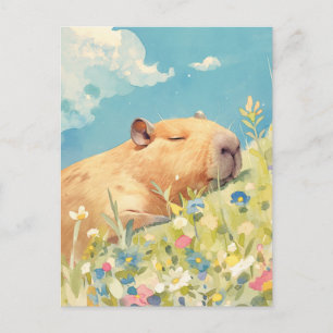 Napping Capybara in Colourful Wildflower Meadow Postcard