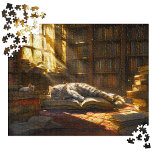 Napping Cat Puzzles, Cute Kitten Cat Mom Gift Jigsaw Puzzle<br><div class="desc">Immerse yourself in the enchanting world of our 500 piece jigsaw puzzle that brings to life a serene scene straight from a cozy library. This puzzle features a Cute Napping Cat peacefully basking in the golden embrace of sunlight, surrounded by ancient tomes of knowledge. Every piece brings to life the...</div>