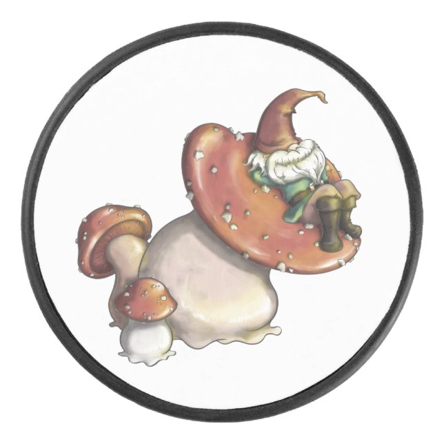Napping Gnome Hockey Puck (Front)
