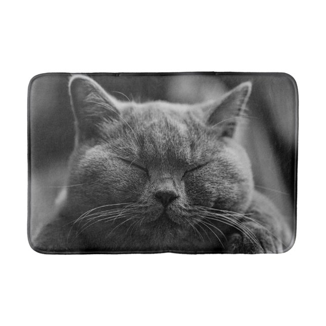 Napping Grey Cat Head Shot Bath Mat (Front)