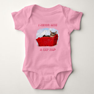 Napping Grey Tabby Kitten In Basket Personalized Baby Bodysuit