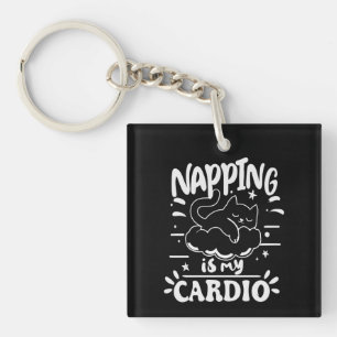 Napping Is My Cardio Simple Funny Cat Design Keychain