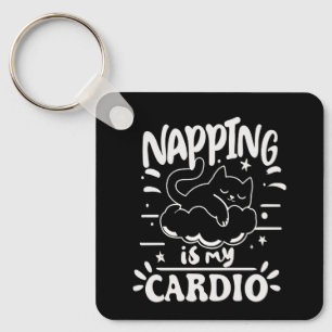 Napping Is My Cardio Simple Funny Cat Design Keychain