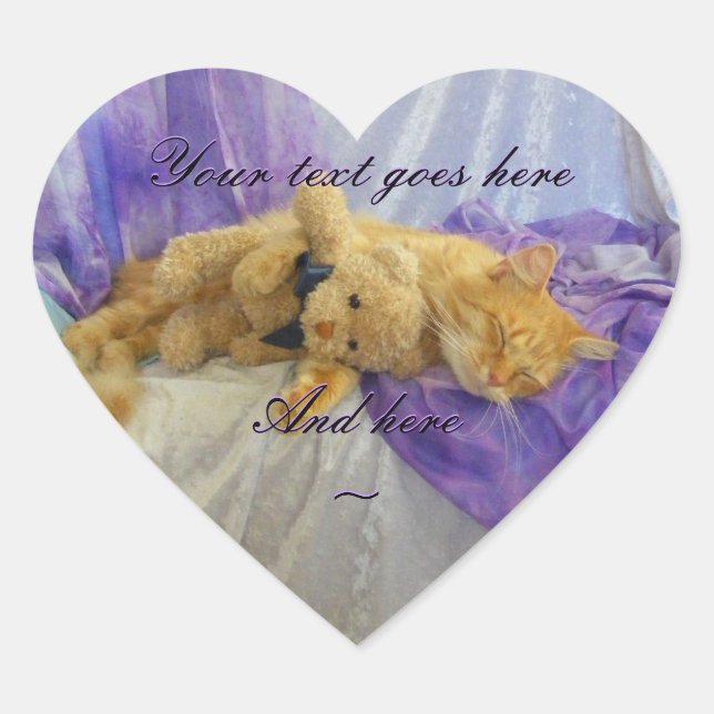 Napping Kitten Heart Stickers (Front)
