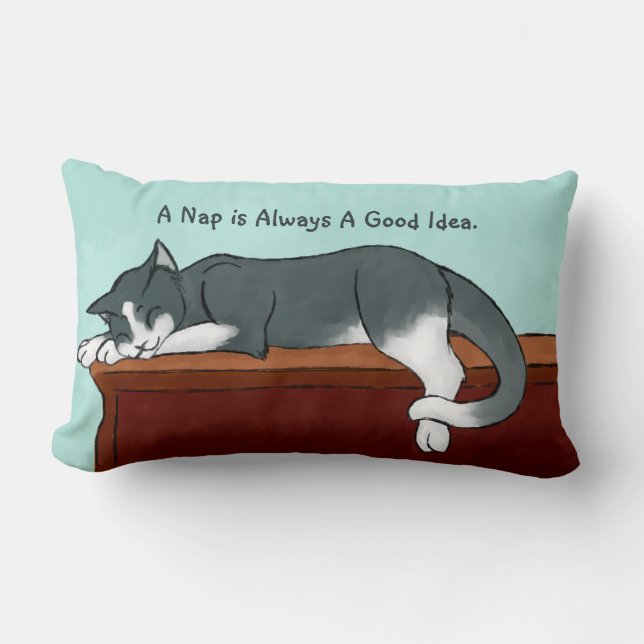 Napping Kitty Lumbar Pillow (Front)