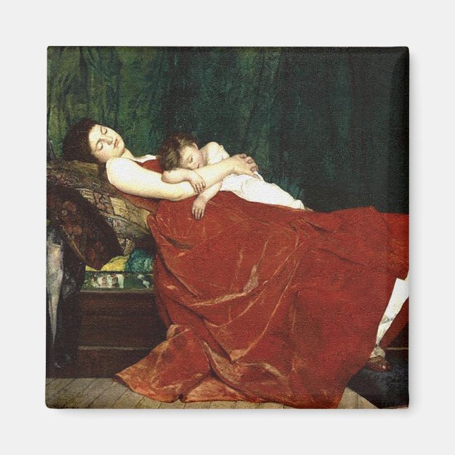 Napping Mother and Child Retro Look Magnet (Front)