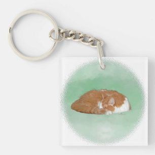 Napping Orange Kitty Keychain