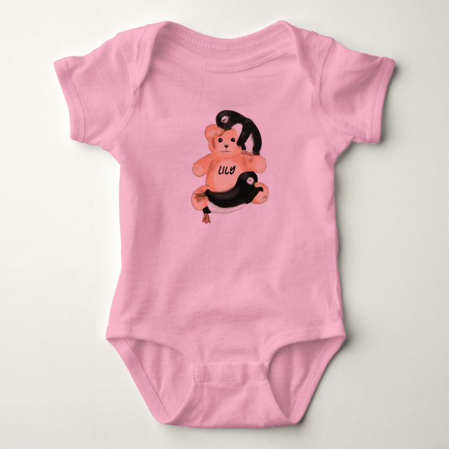 Napping Penguins on Bear Baby Bodysuit (Front)