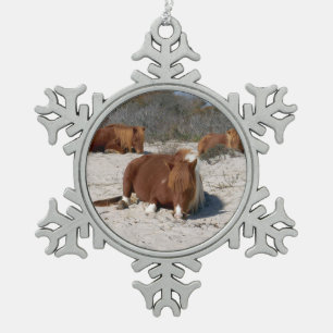 Napping Wild Ponies at Assateague National Park Snowflake Pewter Christmas Ornament