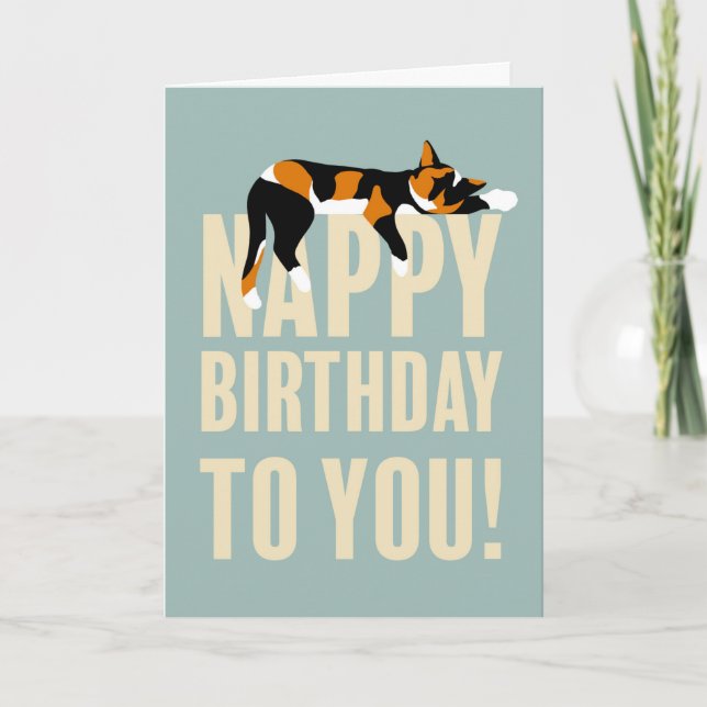 Nappy Birthday Sleeping Calico Cat Card (Front)
