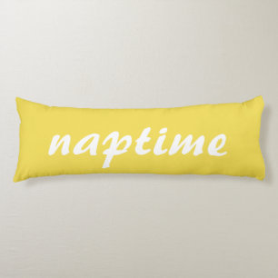 Naptime Cursive Yellow and White Funny Humourous Body Pillow