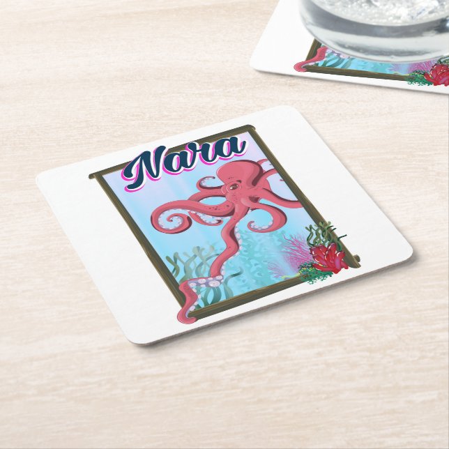 Nara Japan Squid travel poster Square Paper Coaster (Angled)