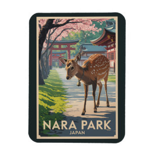 Nara Park Japan Deer Illustration Travel Art Retro Magnet