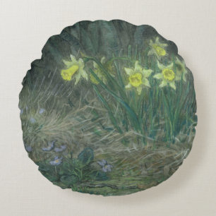 Narcissi and Violets, c.1867 Round Pillow
