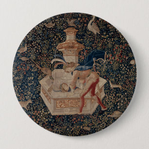 Narcissus at the Well, Medieval Tapestry 4 Inch Round Button