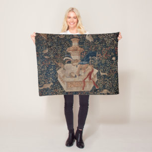 Narcissus at the Well, Medieval Tapestry Fleece Blanket