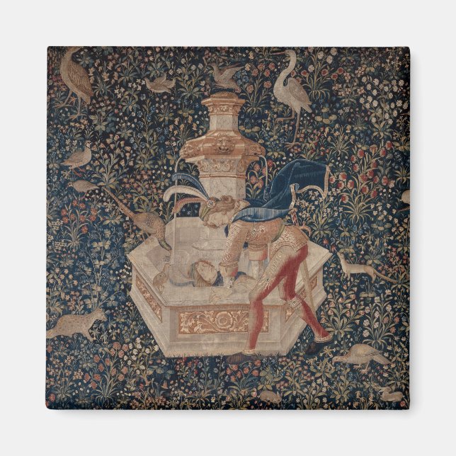 Narcissus at the Well, Medieval Tapestry Magnet (Front)
