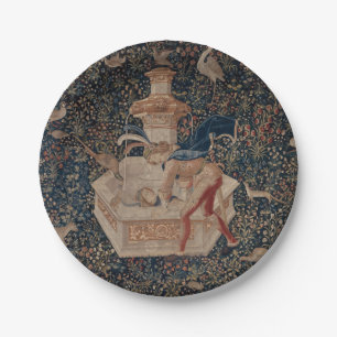 Narcissus at the Well, Medieval Tapestry Paper Plate