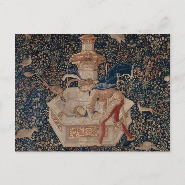 Narcissus at the Well, Medieval Tapestry Postcard (Front)
