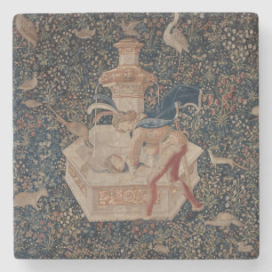 Narcissus at the Well, Medieval Tapestry Stone Coaster