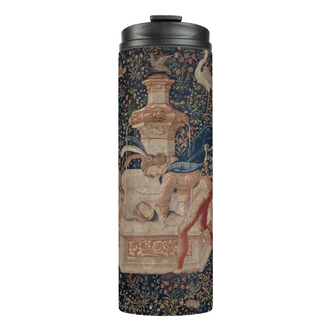 Narcissus at the Well, Medieval Tapestry Thermal Tumbler (Front)