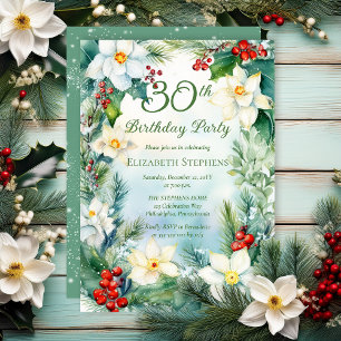 Narcissus Holly Floral 30th Birthday Party Invitation
